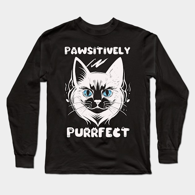 PAWSITIVELY PURRFECT CAT T SHIRT Long Sleeve T-Shirt by Print Pro